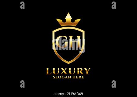 GH elegant luxury monogram logo or badge template with scrolls and royal crown - perfect for luxurious branding projects Stock Vector