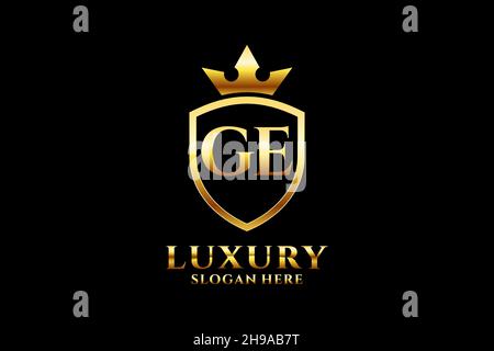 GE elegant luxury monogram logo or badge template with scrolls and royal crown - perfect for luxurious branding projects Stock Vector