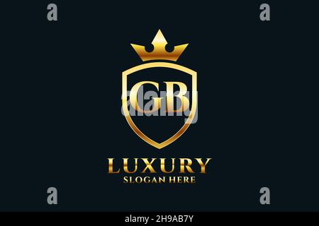 GB elegant luxury monogram logo or badge template with scrolls and royal crown - perfect for luxurious branding projects Stock Vector