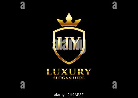 HY elegant luxury monogram logo or badge template with scrolls and royal crown - perfect for luxurious branding projects Stock Vector