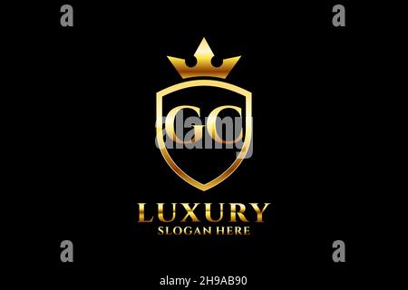 GC elegant luxury monogram logo or badge template with scrolls and royal crown - perfect for luxurious branding projects Stock Vector