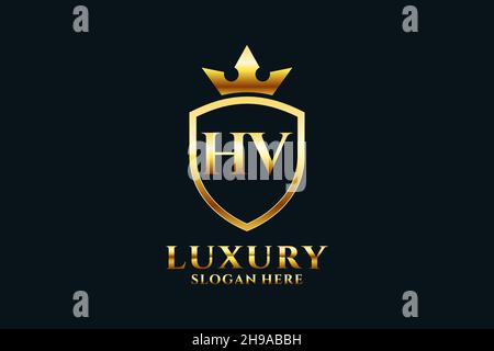 HV elegant luxury monogram logo or badge template with scrolls and royal crown - perfect for luxurious branding projects Stock Vector