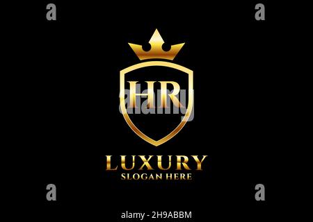 HR elegant luxury monogram logo or badge template with scrolls and royal crown - perfect for luxurious branding projects Stock Vector