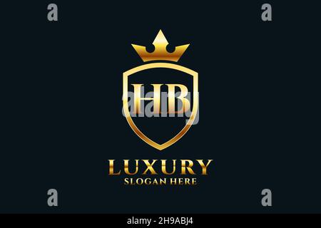 HB elegant luxury monogram logo or badge template with scrolls and royal crown - perfect for luxurious branding projects Stock Vector