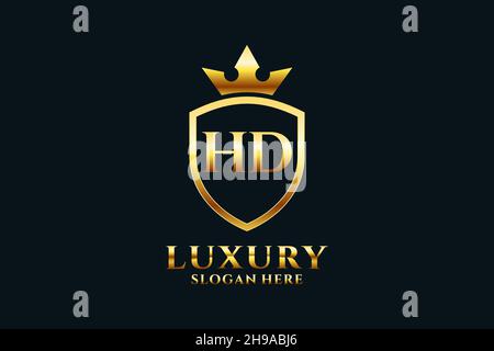 HD elegant luxury monogram logo or badge template with scrolls and royal crown - perfect for luxurious branding projects Stock Vector