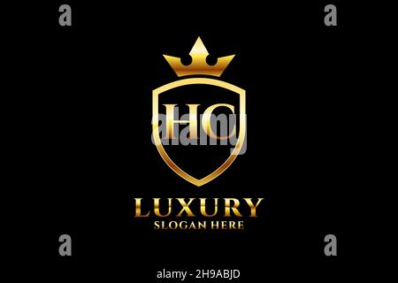 HC elegant luxury monogram logo or badge template with scrolls and royal crown - perfect for luxurious branding projects Stock Vector