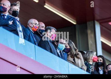 Barcelona, Spain. 04th Dec, 2021. Pere Aragones (6th from Left), president of the Generalitat of Catalonia and Joan Laporta (5th from Left ) president of FC Barcelona are seen during the Primera Iberdrola match between FC Barcelona Femeni and Athletic Club Femenino at Johan Cruyff Stadium.Final score; FC Barcelona Femeni 4:0 Athletic Club Femenino. (Photo by Thiago Prudencio/SOPA Images/Sipa USA) Credit: Sipa USA/Alamy Live News Stock Photo