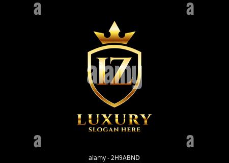 IZ elegant luxury monogram logo or badge template with scrolls and royal crown - perfect for luxurious branding projects Stock Vector