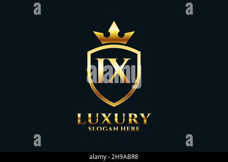 IX elegant luxury monogram logo or badge template with scrolls and royal crown - perfect for luxurious branding projects Stock Vector