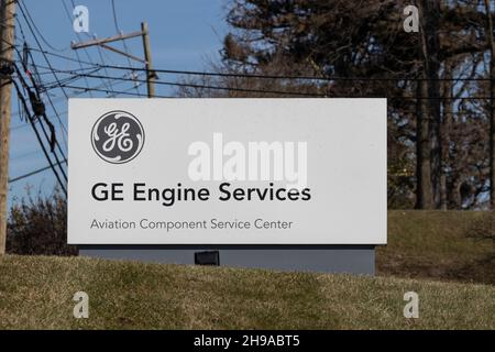 Cincinnati - Circa December 2021: GE Engine Services Plant. General Electric will break up into three companies to focus on aviation. Stock Photo