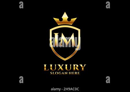 IM elegant luxury monogram logo or badge template with scrolls and royal crown - perfect for luxurious branding projects Stock Vector