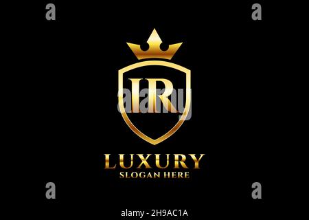 IR elegant luxury monogram logo or badge template with scrolls and royal crown - perfect for luxurious branding projects Stock Vector