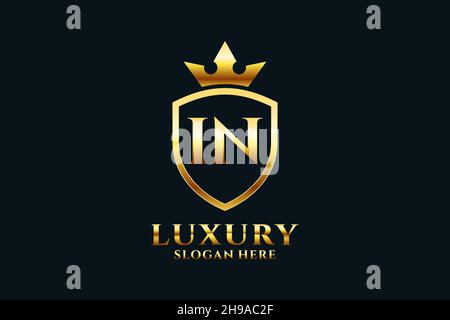 IN elegant luxury monogram logo or badge template with scrolls and royal crown - perfect for luxurious branding projects Stock Vector