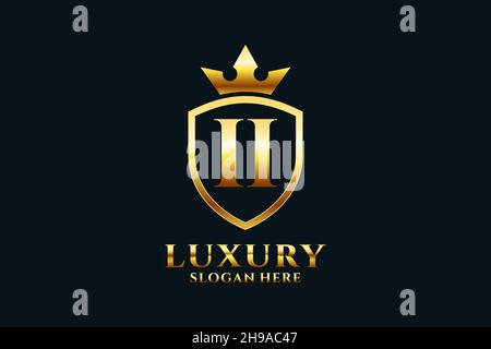 II elegant luxury monogram logo or badge template with scrolls and royal crown - perfect for luxurious branding projects Stock Vector