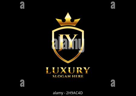 JY elegant luxury monogram logo or badge template with scrolls and royal crown - perfect for luxurious branding projects Stock Vector