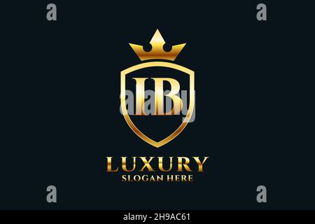 IB elegant luxury monogram logo or badge template with scrolls and royal crown - perfect for luxurious branding projects Stock Vector