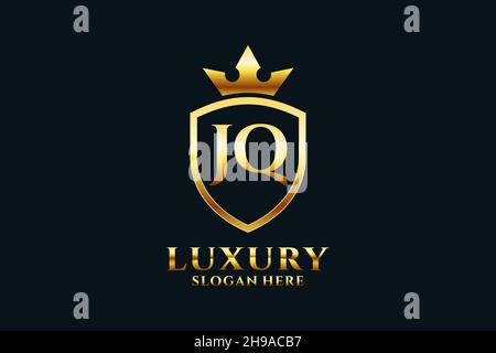 JQ elegant luxury monogram logo or badge template with scrolls and royal crown - perfect for luxurious branding projects Stock Vector
