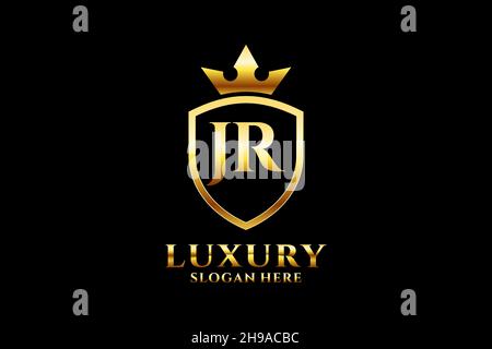 JR elegant luxury monogram logo or badge template with scrolls and royal crown - perfect for luxurious branding projects Stock Vector