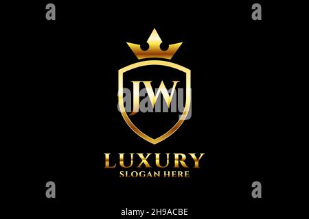 JW elegant luxury monogram logo or badge template with scrolls and royal crown - perfect for luxurious branding projects Stock Vector