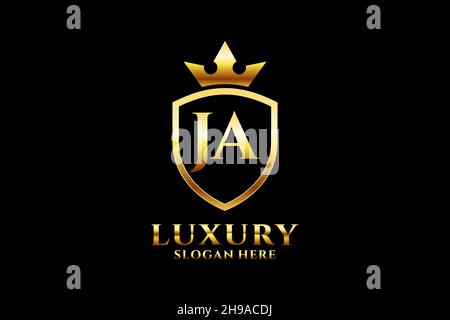 JA elegant luxury monogram logo or badge template with scrolls and royal crown - perfect for luxurious branding projects Stock Vector