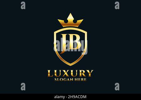 JB elegant luxury monogram logo or badge template with scrolls and royal crown - perfect for luxurious branding projects Stock Vector