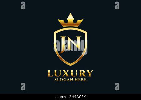 JN elegant luxury monogram logo or badge template with scrolls and royal crown - perfect for luxurious branding projects Stock Vector