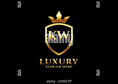 KW elegant luxury monogram logo or badge template with scrolls and royal crown - perfect for luxurious branding projects Stock Vector
