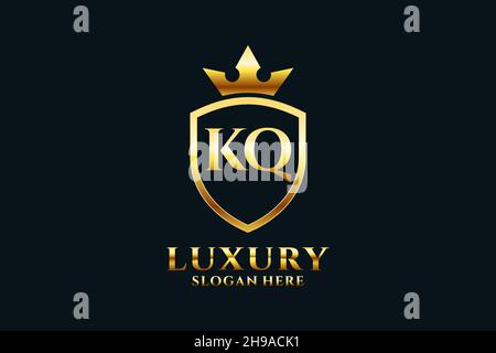 KQ elegant luxury monogram logo or badge template with scrolls and royal crown - perfect for luxurious branding projects Stock Vector