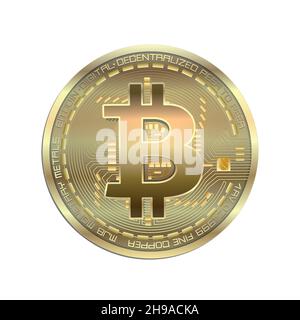 Bitcoin isolated on white background, gold coin vector Stock Vector