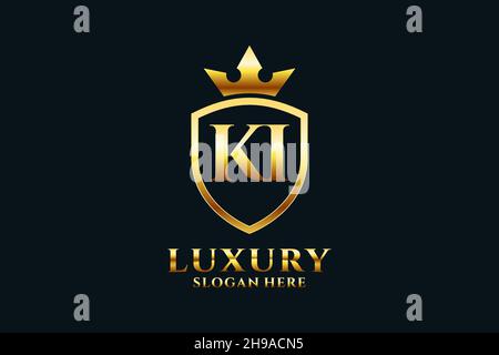 KI elegant luxury monogram logo or badge template with scrolls and royal crown - perfect for luxurious branding projects Stock Vector