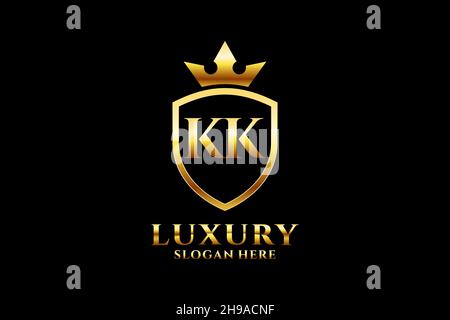 KK elegant luxury monogram logo or badge template with scrolls and royal crown - perfect for luxurious branding projects Stock Vector