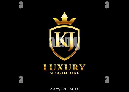 KJ elegant luxury monogram logo or badge template with scrolls and royal crown - perfect for luxurious branding projects Stock Vector