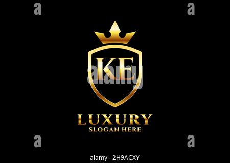 KE elegant luxury monogram logo or badge template with scrolls and royal crown - perfect for luxurious branding projects Stock Vector