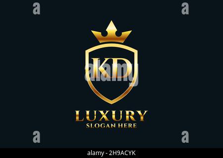 KD elegant luxury monogram logo or badge template with scrolls and royal crown - perfect for luxurious branding projects Stock Vector