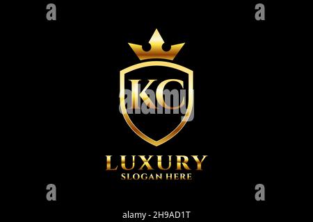 KC elegant luxury monogram logo or badge template with scrolls and royal crown - perfect for luxurious branding projects Stock Vector
