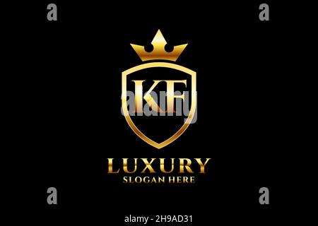 KF elegant luxury monogram logo or badge template with scrolls and royal crown - perfect for luxurious branding projects Stock Vector