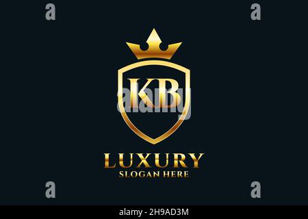 KB elegant luxury monogram logo or badge template with scrolls and royal crown - perfect for luxurious branding projects Stock Vector