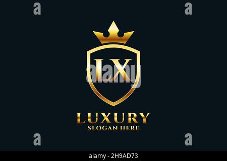 LX elegant luxury monogram logo or badge template with scrolls and royal crown - perfect for luxurious branding projects Stock Vector