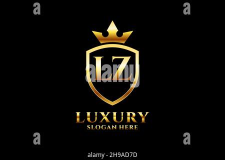 LZ elegant luxury monogram logo or badge template with scrolls and royal crown - perfect for luxurious branding projects Stock Vector