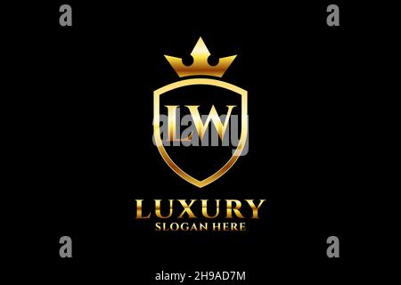 LW elegant luxury monogram logo or badge template with scrolls and royal crown - perfect for luxurious branding projects Stock Vector