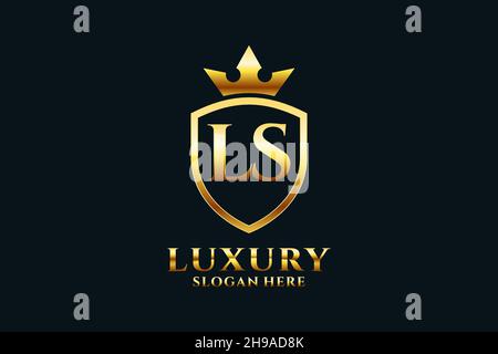 LS elegant luxury monogram logo or badge template with scrolls and royal crown - perfect for luxurious branding projects Stock Vector
