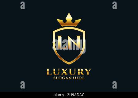 LN elegant luxury monogram logo or badge template with scrolls and royal crown - perfect for luxurious branding projects Stock Vector