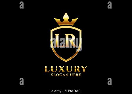 LR elegant luxury monogram logo or badge template with scrolls and royal crown - perfect for luxurious branding projects Stock Vector