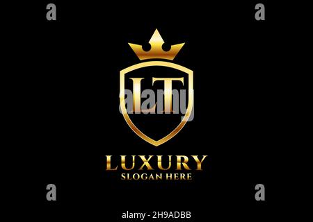 LT elegant luxury monogram logo or badge template with scrolls and royal crown - perfect for luxurious branding projects Stock Vector