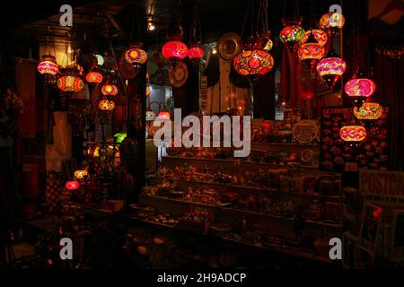 A small bazaar shop in downtown Mostar at night, Bosnia and Herzegovina Stock Photo