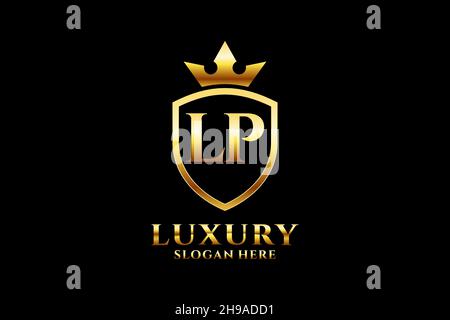 LP elegant luxury monogram logo or badge template with scrolls and royal crown - perfect for luxurious branding projects Stock Vector