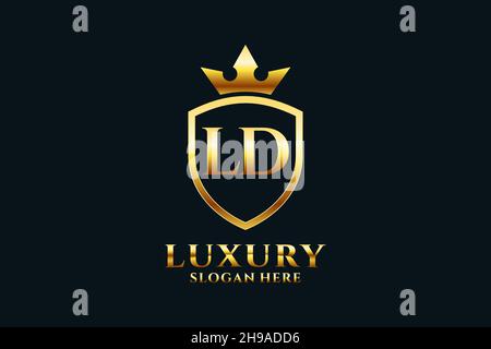 LD elegant luxury monogram logo or badge template with scrolls and royal crown - perfect for luxurious branding projects Stock Vector