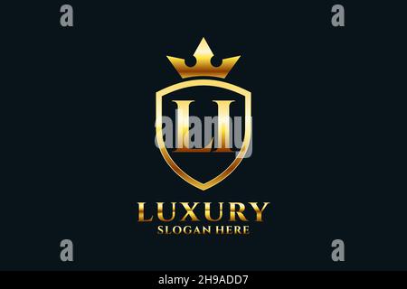 LI elegant luxury monogram logo or badge template with scrolls and royal crown - perfect for luxurious branding projects Stock Vector