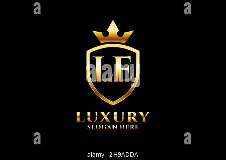 LE elegant luxury monogram logo or badge template with scrolls and royal crown - perfect for luxurious branding projects Stock Vector