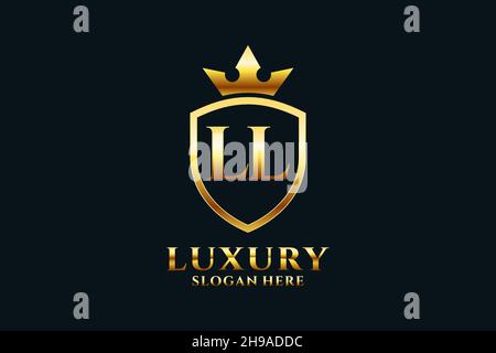 LL elegant luxury monogram logo or badge template with scrolls and royal crown - perfect for luxurious branding projects Stock Vector